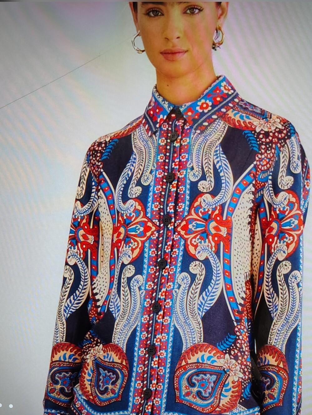NWOT FARM Rio Multicolor Energy Scarf Top- Vibrant Paisley Button-Up Sz L-XL